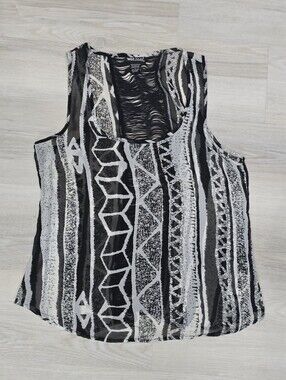 Wet Seal VTG Black & White Geometric Stripe Tank Top Size L